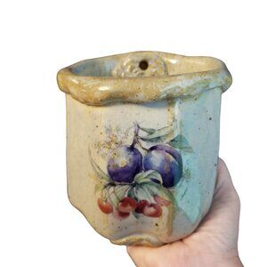 Artist Signed Wall Pocket Sconce Pottery Graziano Fruit Plums Planter